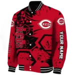 personalized cincinnati reds hexagon cluster red black varsity jacket best selling