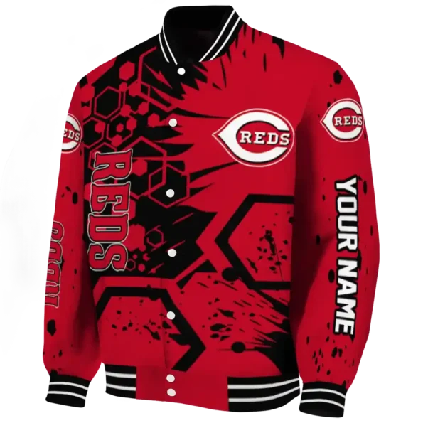 personalized cincinnati reds hexagon cluster red black varsity jacket best selling