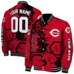 personalized cincinnati reds hexagon cluster red black varsity jacket best selling