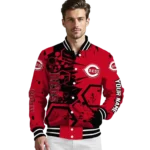 personalized cincinnati reds hexagon cluster red black varsity jacket best selling