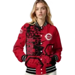 personalized cincinnati reds hexagon cluster red black varsity jacket best selling