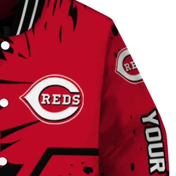 personalized cincinnati reds hexagon cluster red black varsity jacket premium grade
