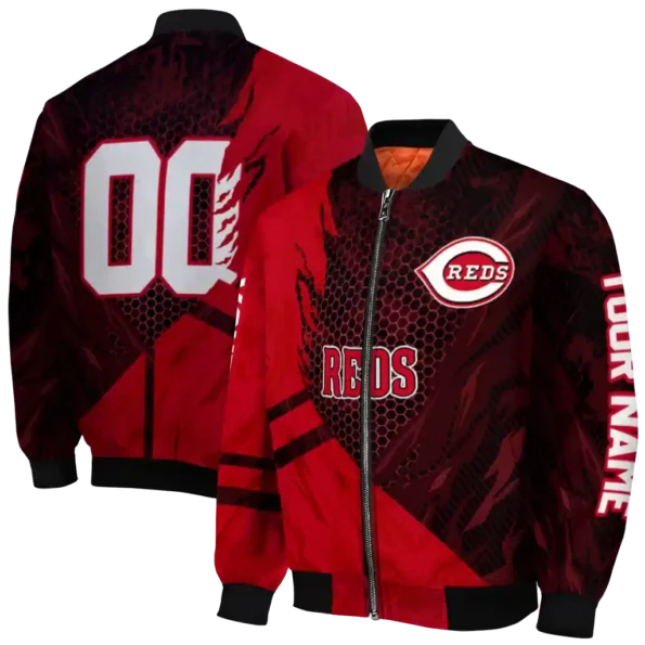 personalized cincinnati reds hexagon mesh red black bomber jacket fashion forward