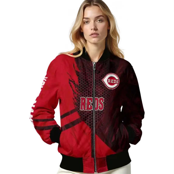 personalized cincinnati reds hexagon mesh red black bomber jacket latest model