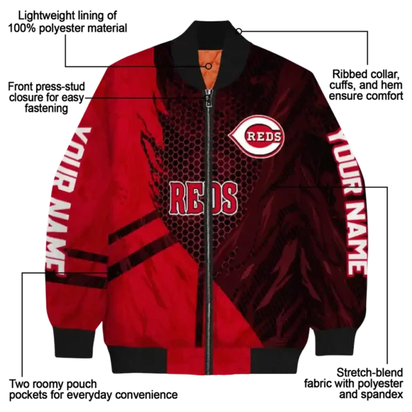 personalized cincinnati reds hexagon mesh red black bomber jacket new arrival