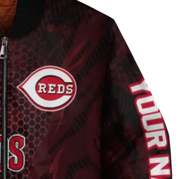 personalized cincinnati reds hexagon mesh red black bomber jacket premium grade