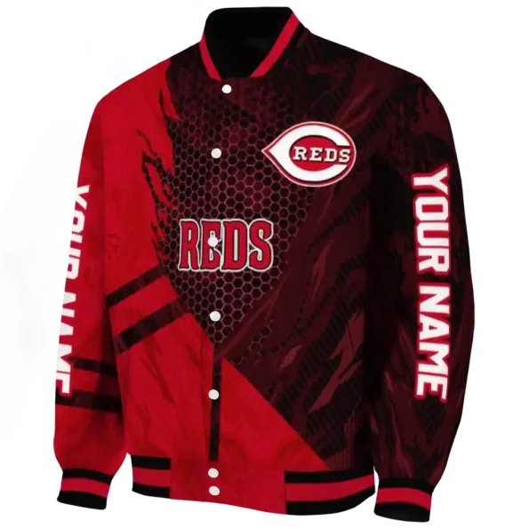 personalized cincinnati reds hexagon mesh red black varsity jacket best selling