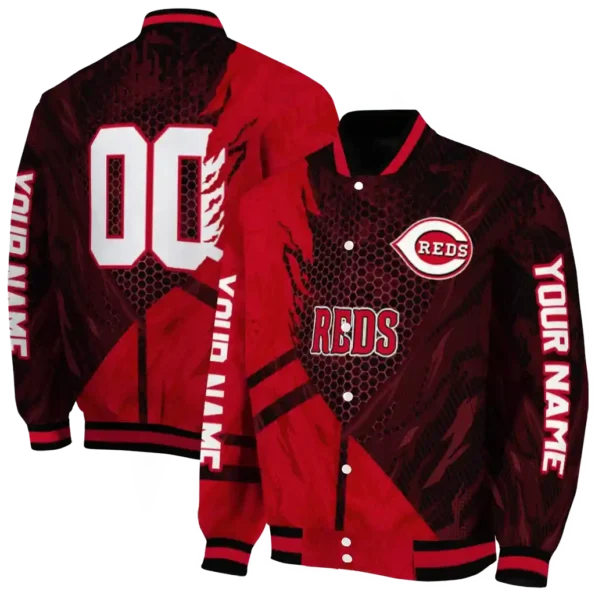 personalized cincinnati reds hexagon mesh red black varsity jacket fashion forward