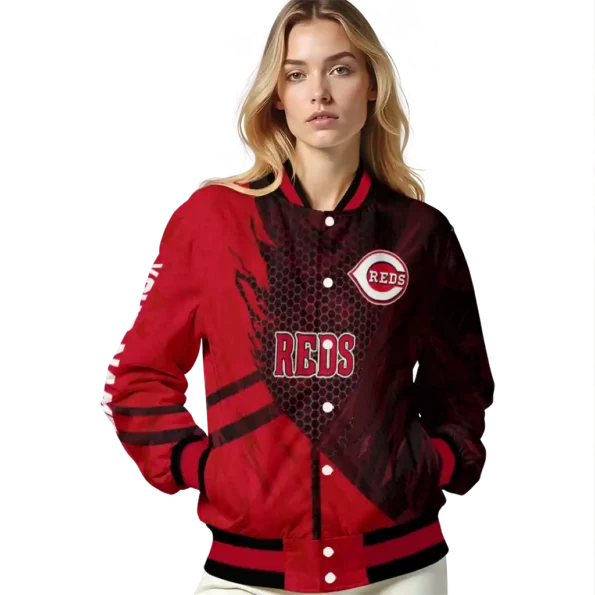 personalized cincinnati reds hexagon mesh red black varsity jacket latest model