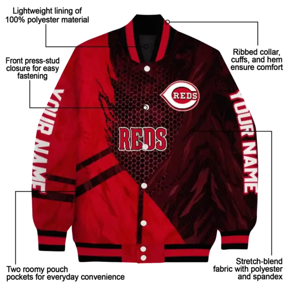 personalized cincinnati reds hexagon mesh red black varsity jacket new arrival