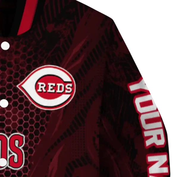 personalized cincinnati reds hexagon mesh red black varsity jacket premium grade