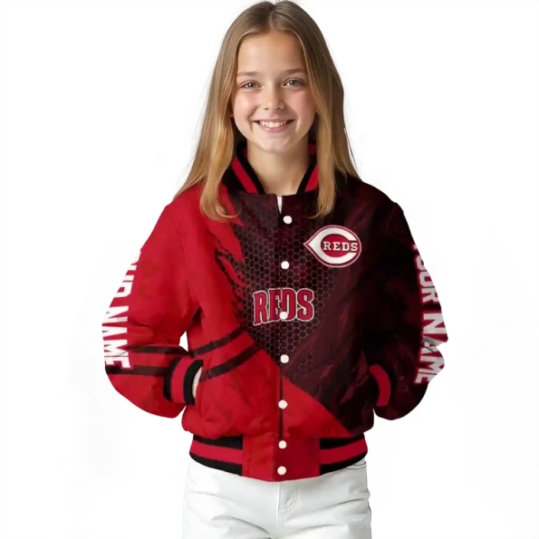 personalized cincinnati reds hexagon mesh red black varsity jacket top rated