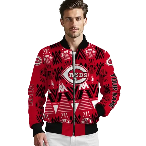 personalized cincinnati reds pyramid shapes red bomber jacket high quality
