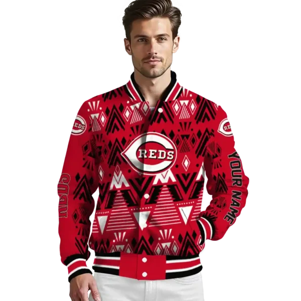 personalized cincinnati reds pyramid shapes red varsity jacket high quality