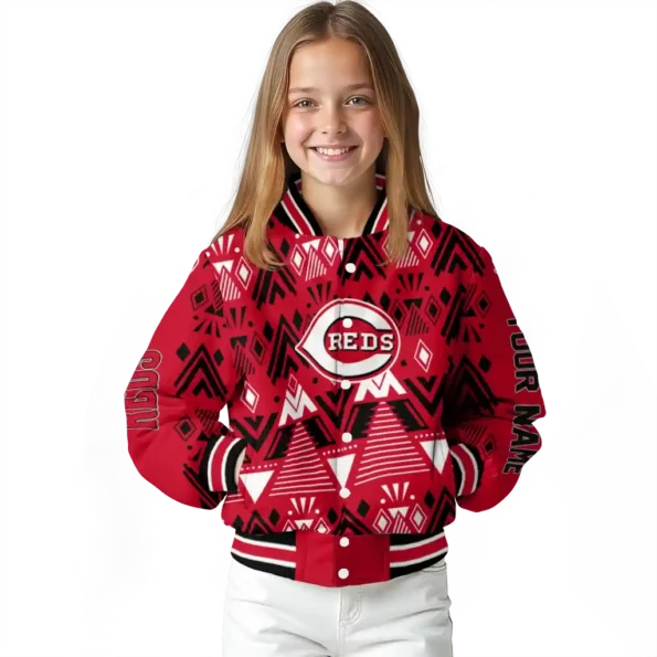personalized cincinnati reds pyramid shapes red varsity jacket top rated