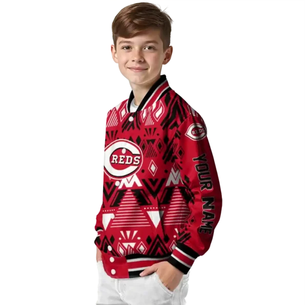 personalized cincinnati reds pyramid shapes red varsity jacket trendy