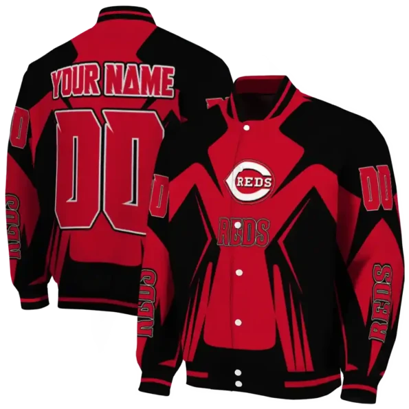 personalized cincinnati reds spider mark red black crocs varsity jacket fashion forward
