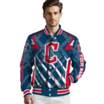 personalized cleveland guardians chevron angles navy blue varsity jacket best selling