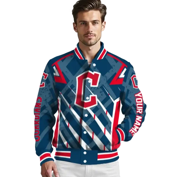 personalized cleveland guardians chevron angles navy blue varsity jacket high quality