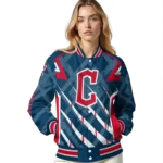 personalized cleveland guardians chevron angles navy blue varsity jacket best selling