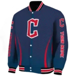 personalized cleveland guardians chevron arrow navy blue varsity jacket best selling