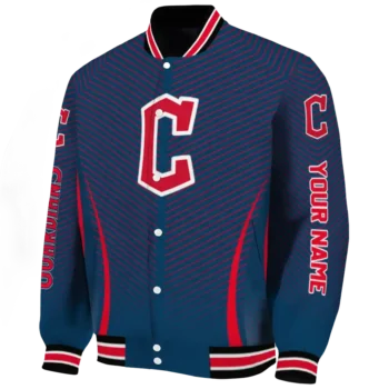 personalized cleveland guardians chevron arrow navy blue varsity jacket best selling