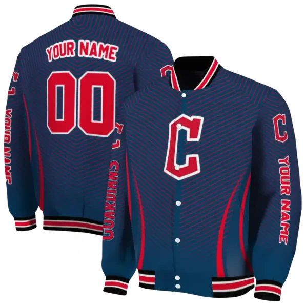 personalized cleveland guardians chevron arrow navy blue varsity jacket fashion forward