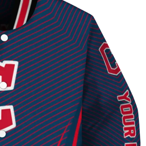 personalized cleveland guardians chevron arrow navy blue varsity jacket premium grade