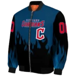 personalized cleveland guardians flame border navy blue black bomber jacket best selling