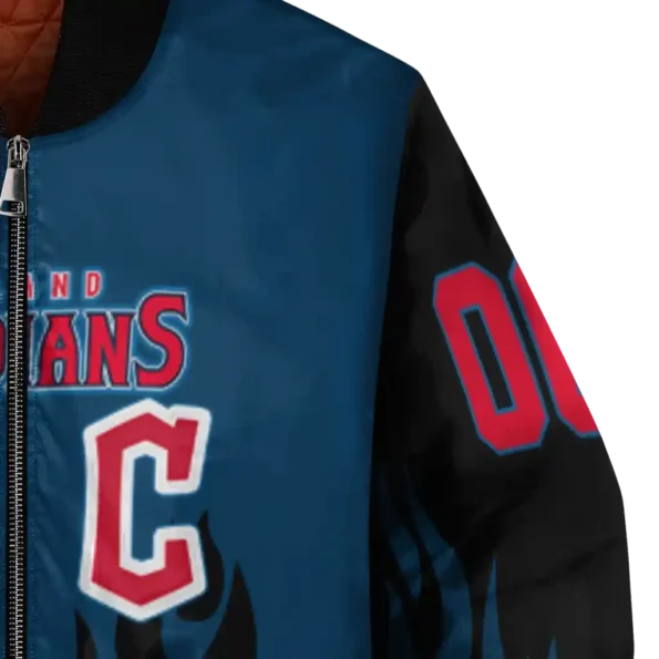 personalized cleveland guardians flame border navy blue black bomber jacket premium grade