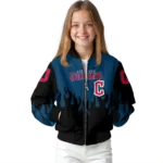 personalized cleveland guardians flame border navy blue black bomber jacket best selling