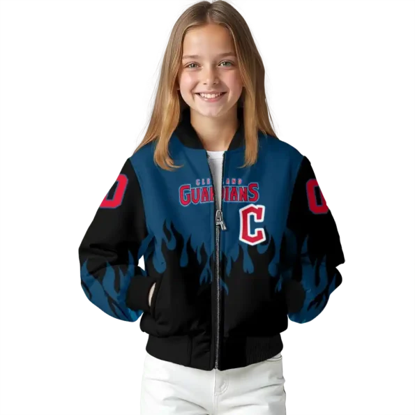 personalized cleveland guardians flame border navy blue black bomber jacket top rated