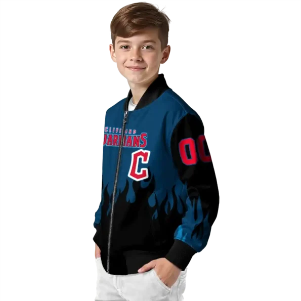 personalized cleveland guardians flame border navy blue black bomber jacket trendy
