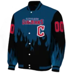 personalized cleveland guardians flame border navy blue black varsity jacket best selling
