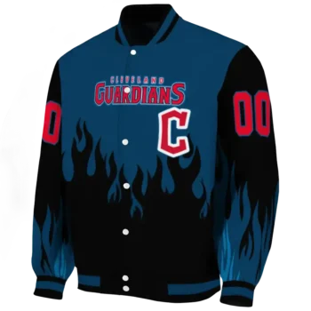 personalized cleveland guardians flame border navy blue black varsity jacket best selling