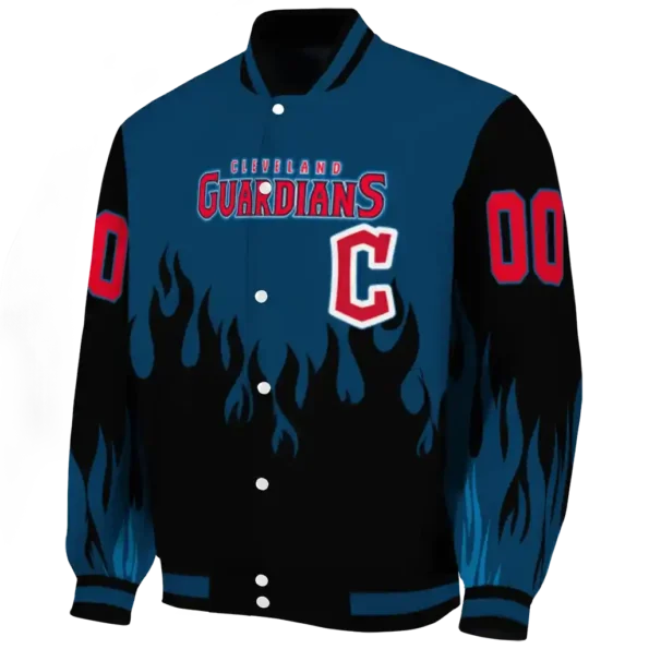 personalized cleveland guardians flame border navy blue black varsity jacket best selling