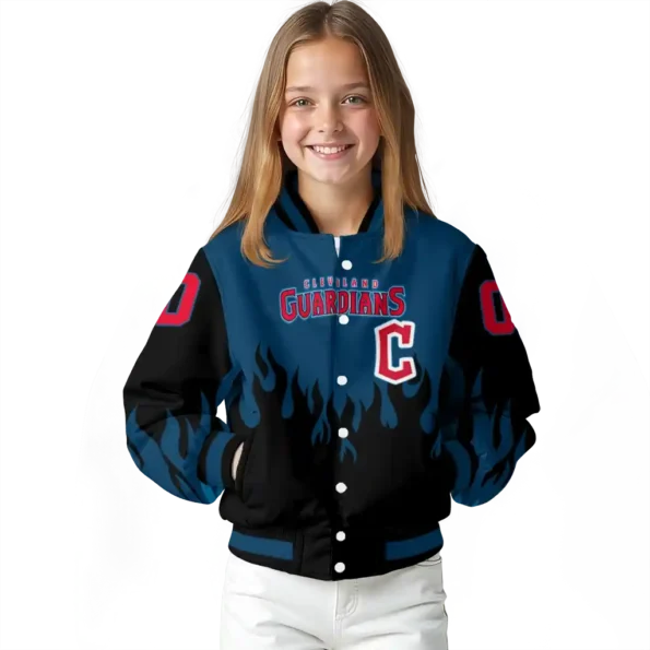personalized cleveland guardians flame border navy blue black varsity jacket top rated