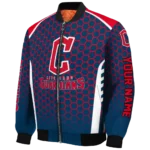 personalized cleveland guardians hexagon grid navy blue bomber jacket best selling