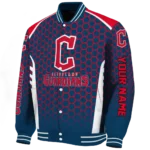 personalized cleveland guardians hexagon grid navy blue varsity jacket best selling