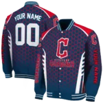 personalized cleveland guardians hexagon grid navy blue varsity jacket best selling