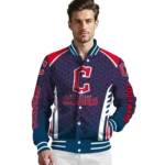 personalized cleveland guardians hexagon grid navy blue varsity jacket best selling