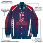 personalized cleveland guardians hexagon grid navy blue varsity jacket best selling