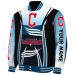 personalized cleveland guardians mesh effect navy blue black varsity jacket best selling