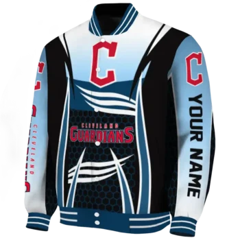 personalized cleveland guardians mesh effect navy blue black varsity jacket best selling