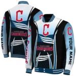 personalized cleveland guardians mesh effect navy blue black varsity jacket best selling
