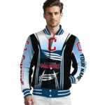 personalized cleveland guardians mesh effect navy blue black varsity jacket best selling
