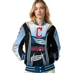 personalized cleveland guardians mesh effect navy blue black varsity jacket best selling