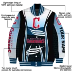 personalized cleveland guardians mesh effect navy blue black varsity jacket best selling
