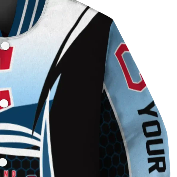 personalized cleveland guardians mesh effect navy blue black varsity jacket premium grade