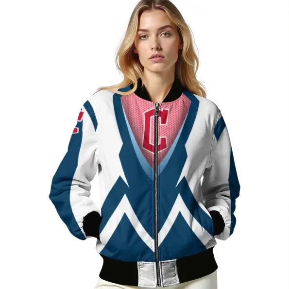 personalized cleveland guardians v stripes navy blue white bomber jacket latest model
